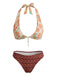 Braunes 40er Bikini-Set mit Neckholder und Blumen