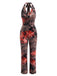 Brauner 70er Jumpsuit mit Wasserfallausschnitt und Neckholder