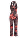 Brauner 70er Jumpsuit mit Wasserfallausschnitt und Neckholder