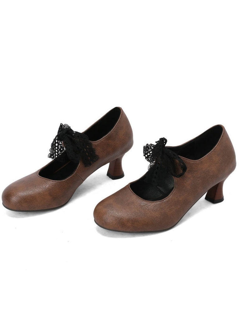 Retro Stage Vintage-Mary-Jane-Pumps mit zarter Spitzenschleife für elegante Anlässe.