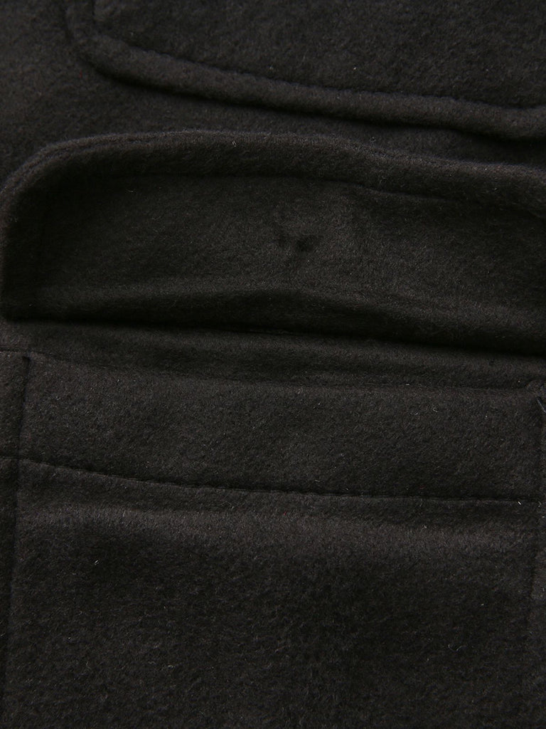 Schwarz 1940er Solide Kunstwolle Kurz Jacke