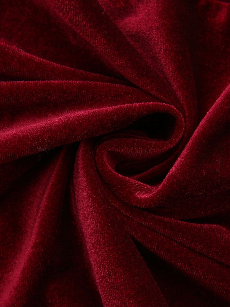 1980er Solide Samt Schulterfrei Midi Kleid