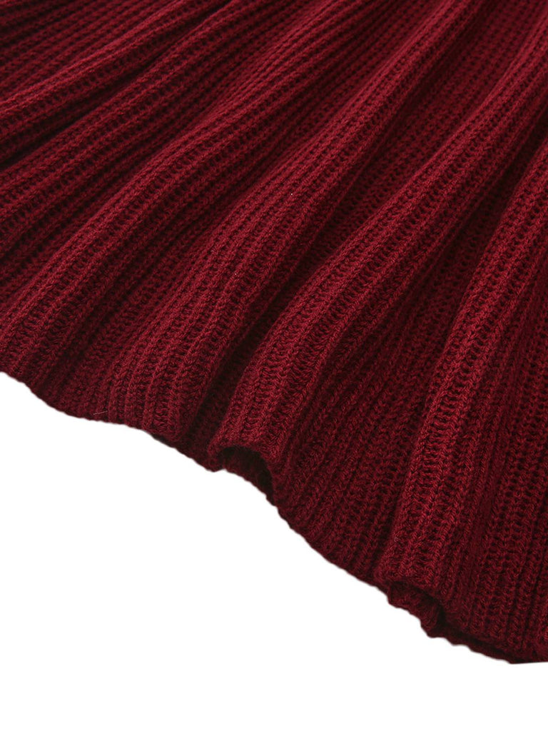 1940er Solide Stricken Laternenärmel Pullover Kleid