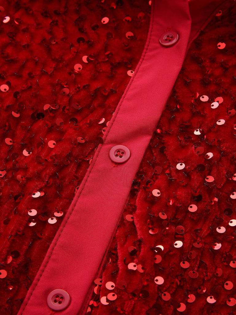 1940er Solide Samt Pailletten Revers Bluse