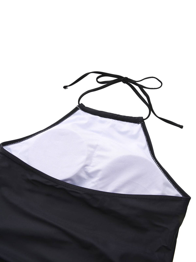 Schwarz 1940er Sonnenuntergang Palmen Batik Tankinis