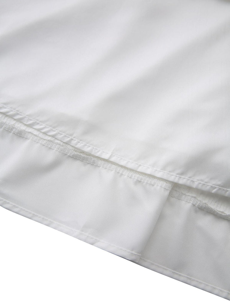 Weiß 1940er Solide Schnürung Knopf Kleid