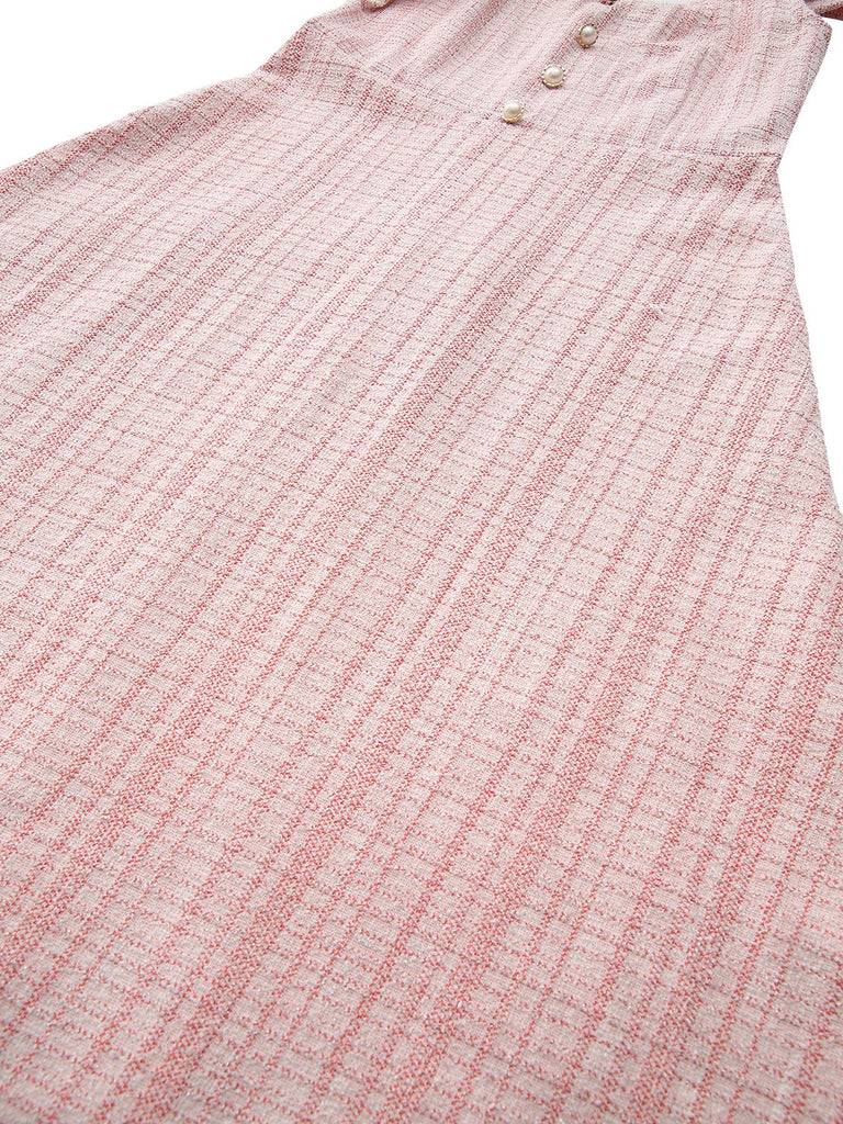 Rosa 1940er Tweed Durchgeknöpftes Midi Kleid