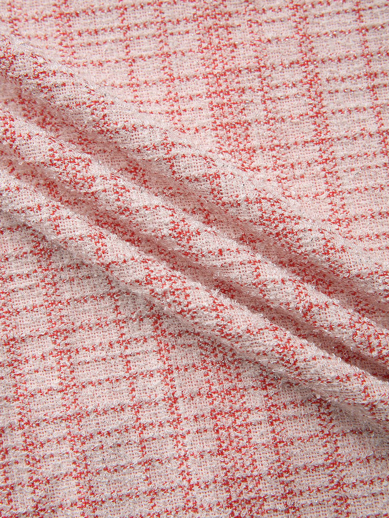 Rosa 1940er Tweed Durchgeknöpftes Midi Kleid