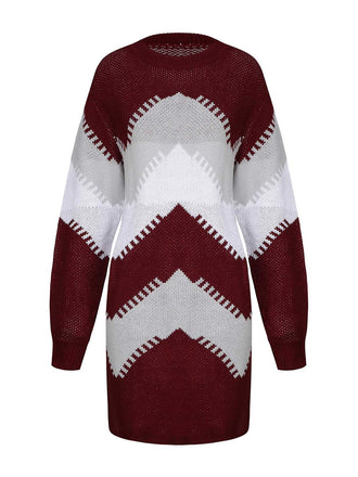 1960er Farbblock Stricken Pullover Kleid