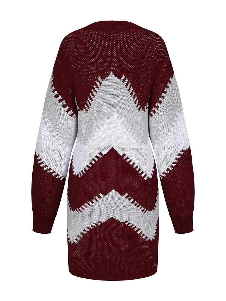 1960er Farbblock Stricken Pullover Kleid