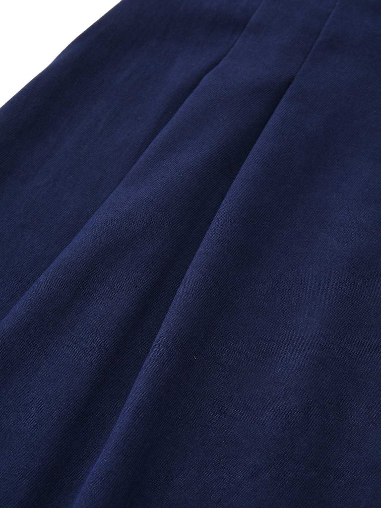 Marineblau 1950er Rüschenkragen Herz Knöpfe Kleid