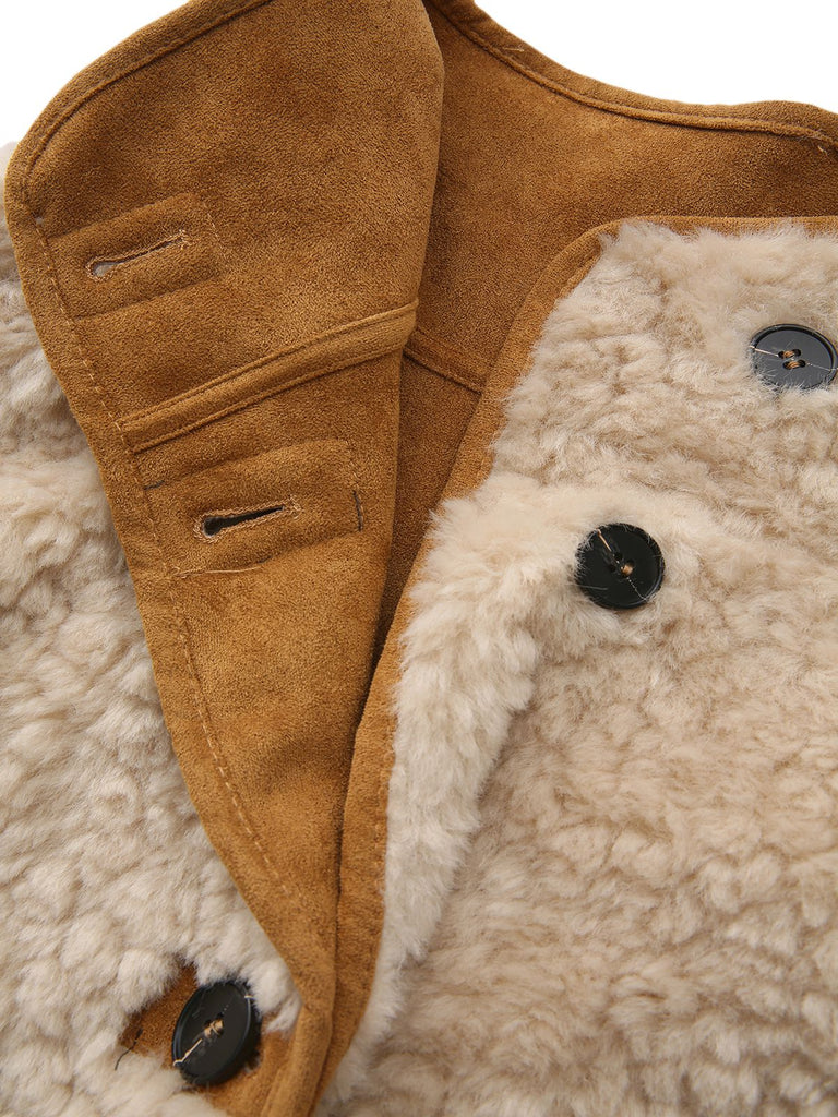 Beige 1980er Flauschig Wendbar Geknöpft Mantel