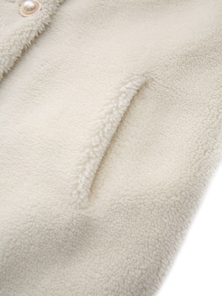 Weiß 1980er Kunst Pelz Kragen Lang Mantel