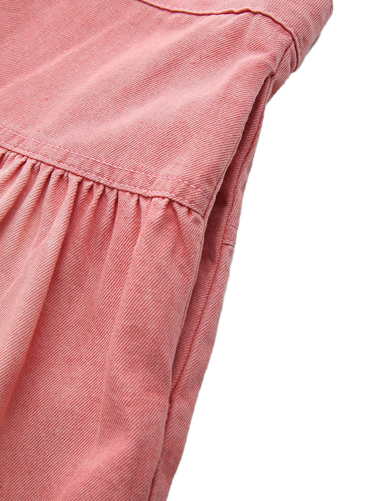 Rosa 1940er Denim Durchgeknöpft Gestuft Maxi Rock