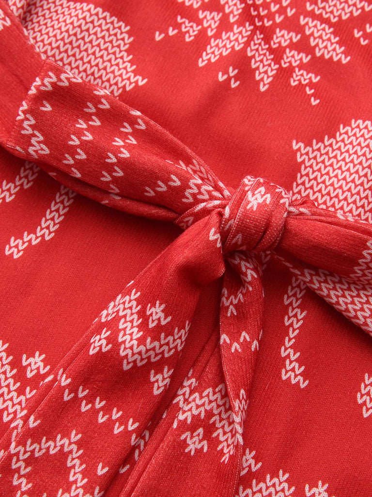 Rot 1960er Weihnachten Reindeer Schneeflocke Gürtel Kleid