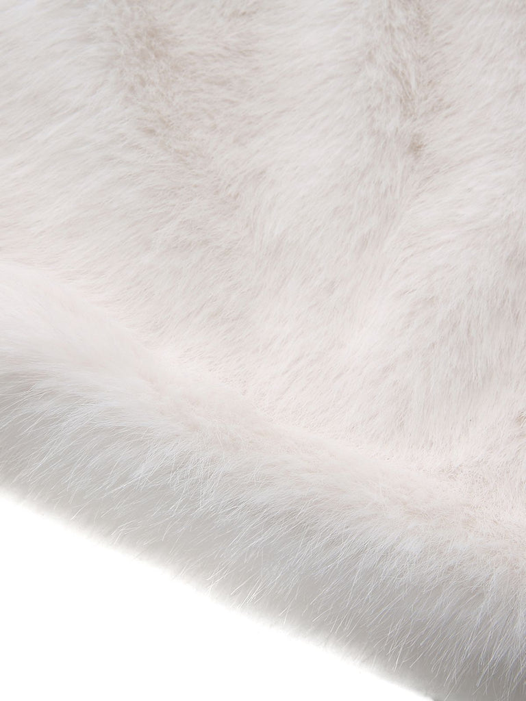 Weiß 1960er Weihnachten Faux Pelzbesatz Schulterfrei Kleid