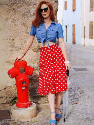 2PCS 1950er Solide Bluse & Polka Dots Rock