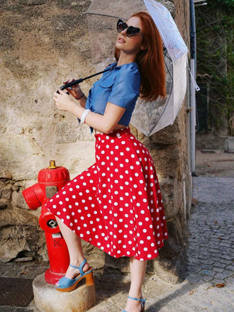 2PCS 1950er Solide Bluse & Polka Dots Rock