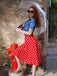 2PCS 1950er Solide Bluse & Polka Dots Rock