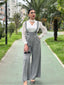 2PCS 1940er Satin Puffärmel Bluse & Glen Plaid Overall Hose