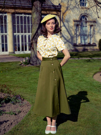 2PCS 1940er Peter Pan Kragen Blumen Bluse & Schlitz Rock