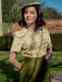 2PCS 1940er Peter Pan Kragen Blumen Bluse & Schlitz Rock