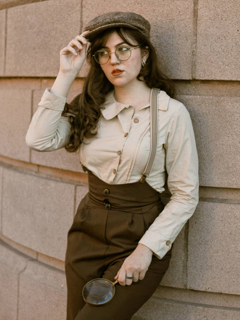 2PCS 1930er Baumwolle Solide Bluse & Latzhose