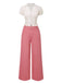 [Vorverkauf] 2PCS Rosa 1950er Tulip Bluse & Rose Tasten Hosen