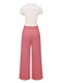 [Vorverkauf] 2PCS Rosa 1950er Tulip Bluse & Rose Tasten Hosen