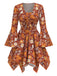 [Vorverkauf] 2PCS Orange 1970er Hippie Blumen Glockenärmel Top & Kleid