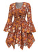 [Vorverkauf] 2PCS Orange 1970er Hippie Blumen Glockenärmel Top & Kleid