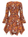 [Vorverkauf] 2PCS Orange 1970er Hippie Blumen Glockenärmel Top & Kleid