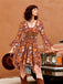 [Vorverkauf] 2PCS Orange 1970er Hippie Blumen Glockenärmel Top & Kleid