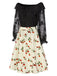 [Vorverkauf] 2PCS Schwarz 1950er Chiffon Schulterfrei Top & Rose Rock