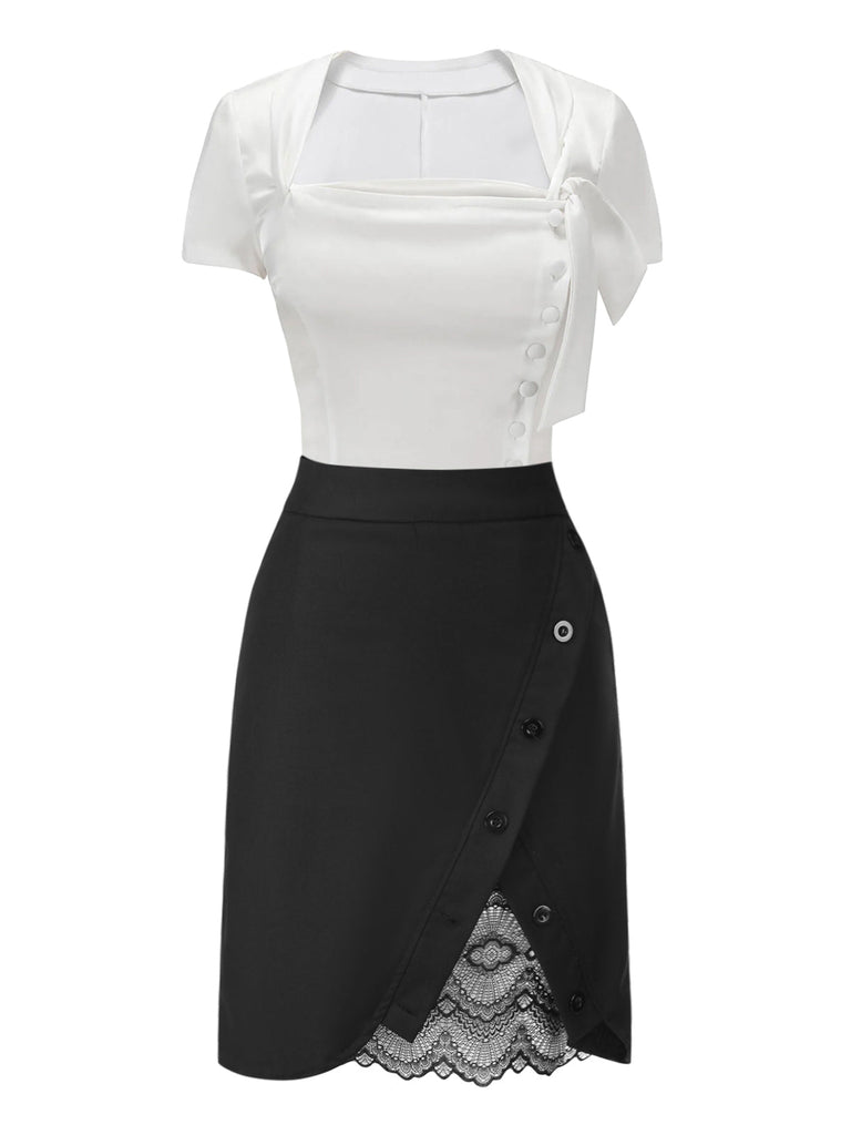 [Vorverkauf] 2PCS 1960er Tasten Shirt & Spitze Hem Solide Rock