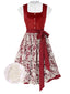 [Vorverkauf] 3PCS Rot 1950er Oktoberfest Dirndl Blumen Spitze Samt Kleid & Top