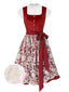 [Vorverkauf] 3PCS Rot 1950er Oktoberfest Dirndl Blumen Spitze Samt Kleid & Top
