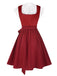 [Vorverkauf] 3PCS Rot 1950er Oktoberfest Dirndl Blumen Spitze Samt Kleid & Top