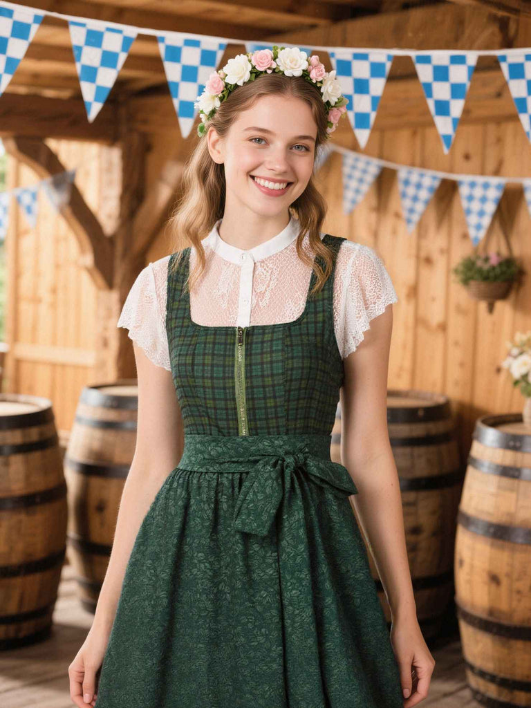 [Vorverkauf] 2PCS 1950er Oktoberfest Crop Top & Plaids Blumen Kleid mit Schürze
