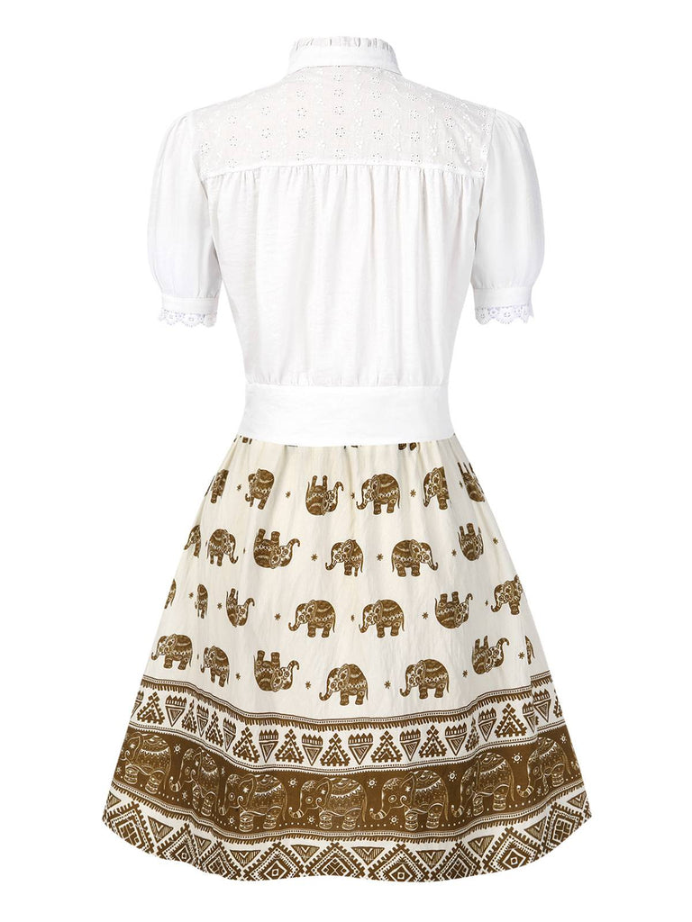 [Vorverkauf] 2PCS 1940er Besticktes Bluse & Elefant Drucken Rock