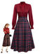 [Vorverkauf] 2PCS Rot 1940er Krawattenhals Bluse & Plaid Rock