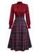 [Vorverkauf] 2PCS Rot 1940er Krawattenhals Bluse & Plaid Rock