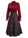[Vorverkauf] 2PCS Rot 1940er Krawattenhals Bluse & Plaid Rock