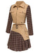 [Vorverkauf] 2PCS Khaki 1960er Plaid Patchwork Jacke & Plissiertes Rock