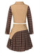 [Vorverkauf] 2PCS Khaki 1960er Plaid Patchwork Jacke & Plissiertes Rock