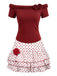 [Vorverkauf] 2PCS Rot 1960er Rüschen Rose Stricken Top & Polka Dot Rock