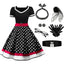 Schwarz 1950er Punkt Druck Patchwork Kleid mit Zubehör-Set