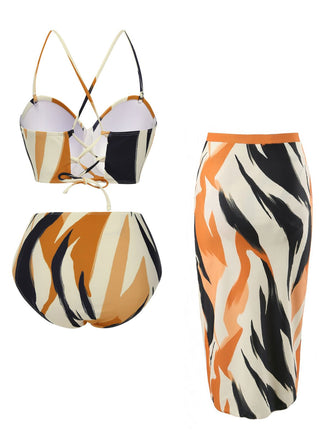 2PCS Multicolor 1960er Künstlerischer Pinsel Träger Schnürung Bademode & Cover-Up