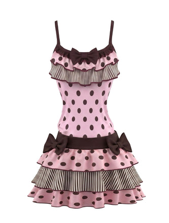 80er Ärmelloses Tanktop & Minirock-Set mit Polka-Dots