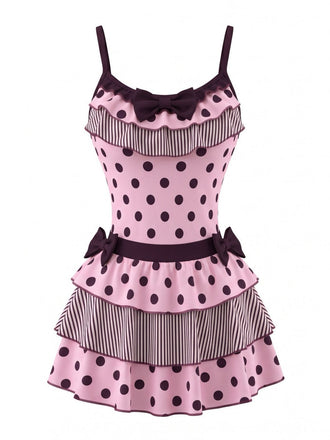80er Ärmelloses Tanktop & Minirock-Set mit Polka-Dots und Streifen